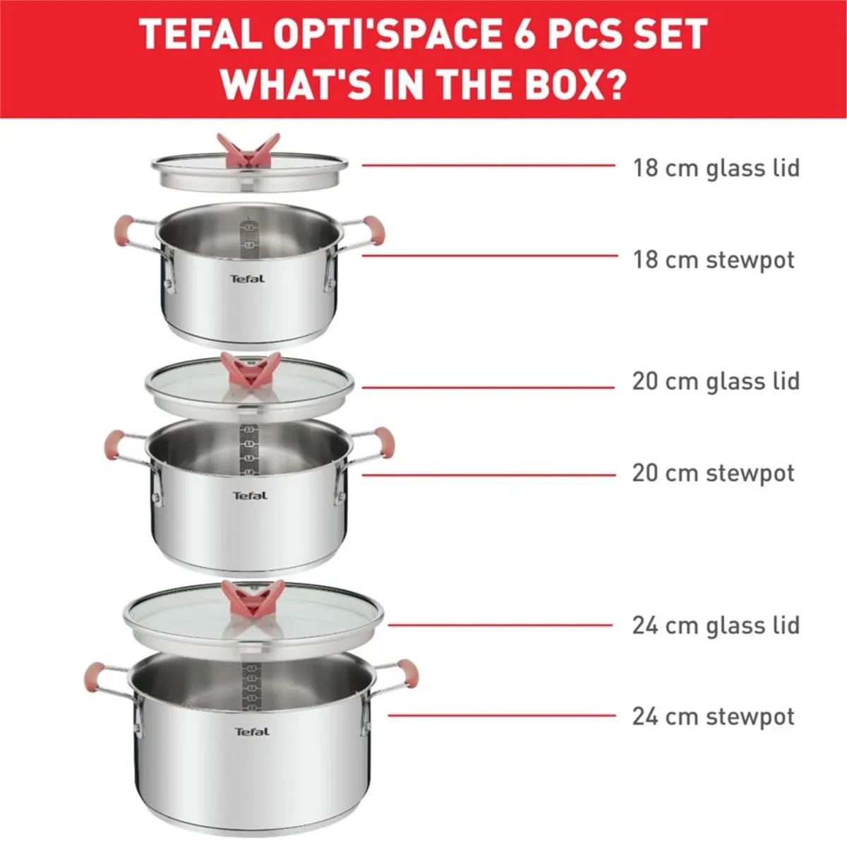 Qazan dəsti Tefal Optispace Paslanmaz Polad 6 Parça