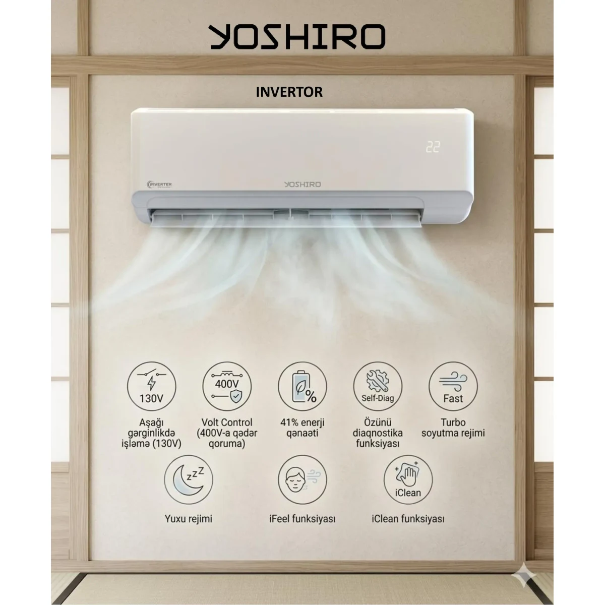 air conditioner Yoshiro YAC-C12IN800W INV-KIT